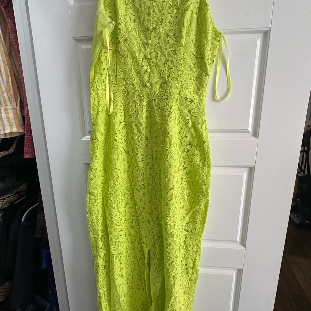Warehouse Bright Yellow Lace Midi Dress